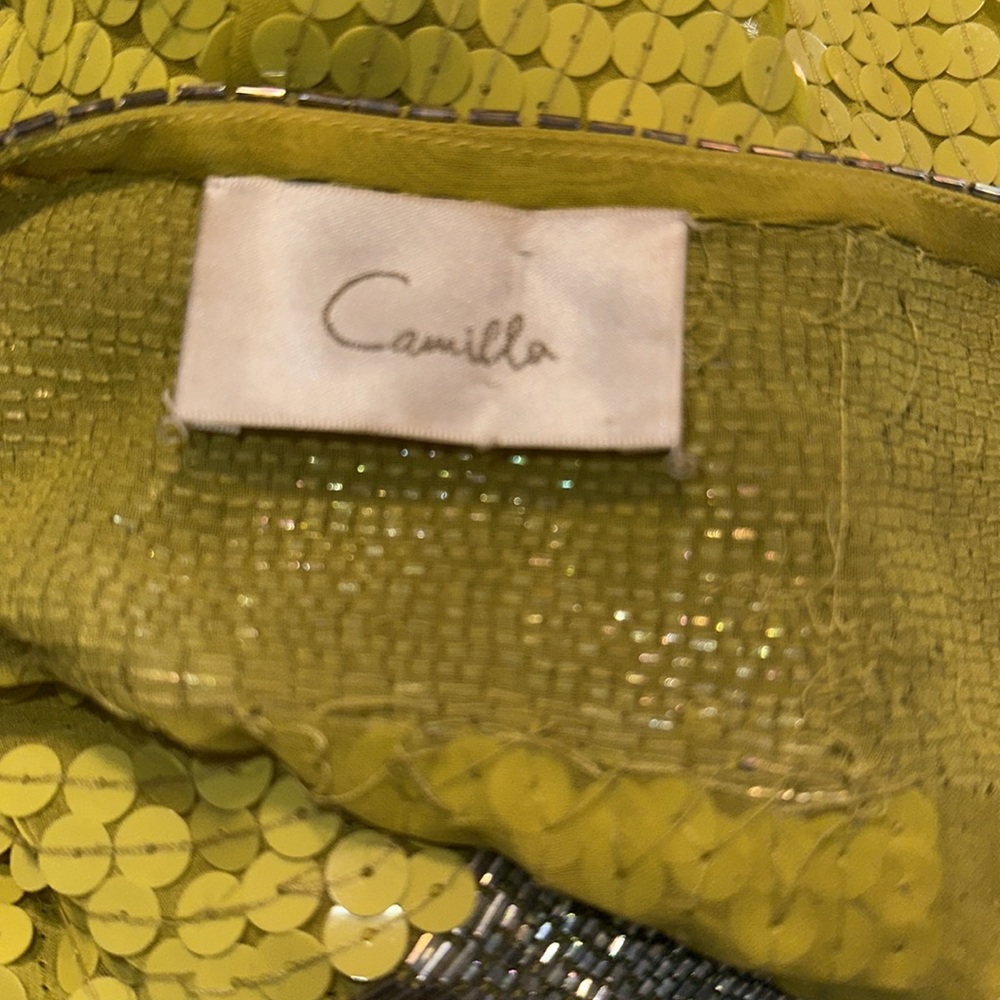 CAMILLA yellow sequin beaded short kimono kaftan runway dress OS *READ* - Picture 12 of 13